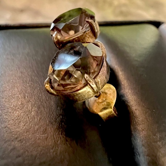 Vintage Handmade Smokey Quartz Stud Earrings. Antique Gold Designer Earrings - Picture 14 of 17